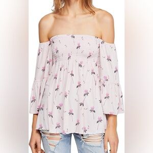 Free people pink floral Lana off shoulder tunic medium